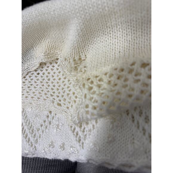 VTG HONEY Sweater PullOver Cotton Blend Knit Embroidered Crochet Long Sleeve M/L - Picture 5 of 6